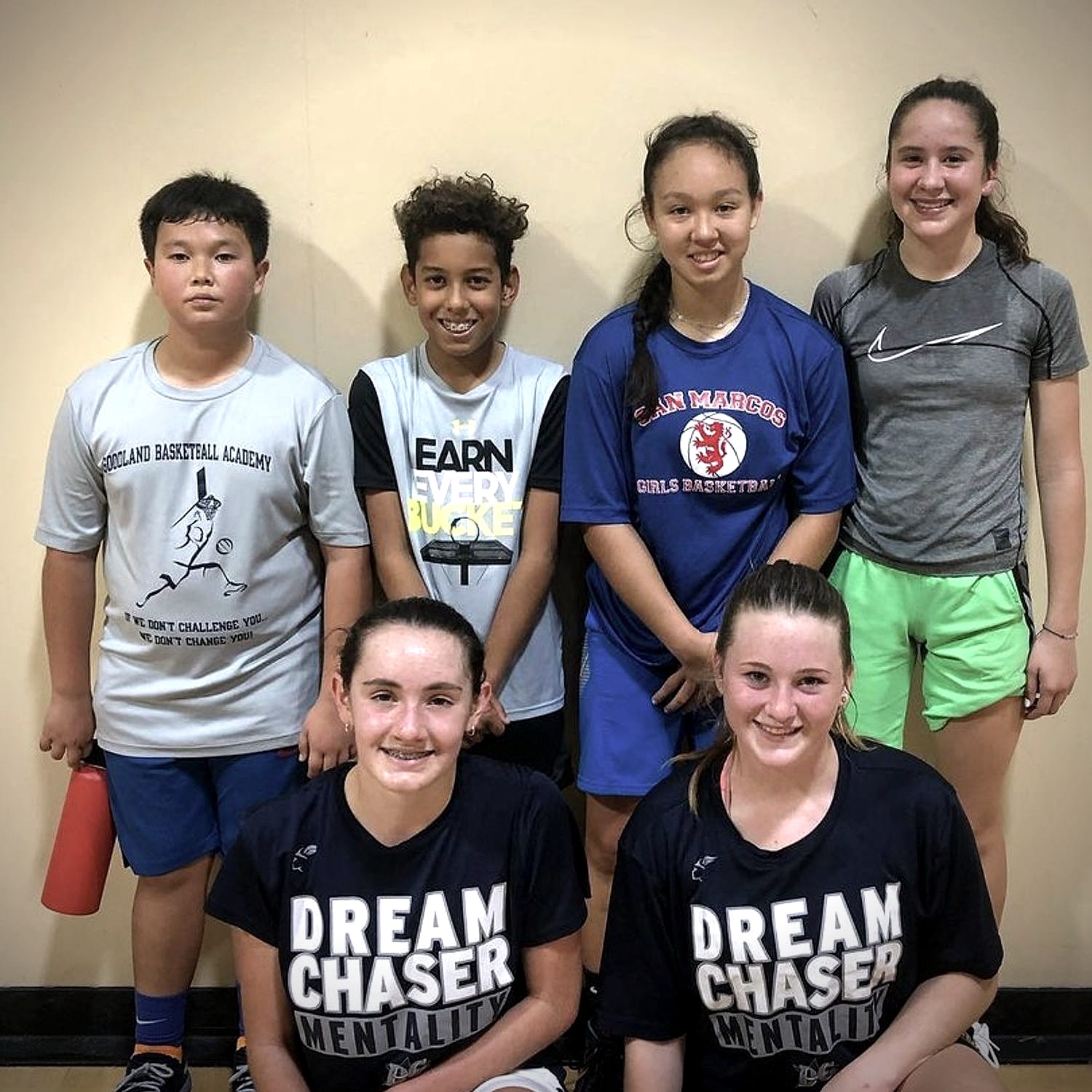 Six young Dream Chaser Skills Academy athletes posing together after a session